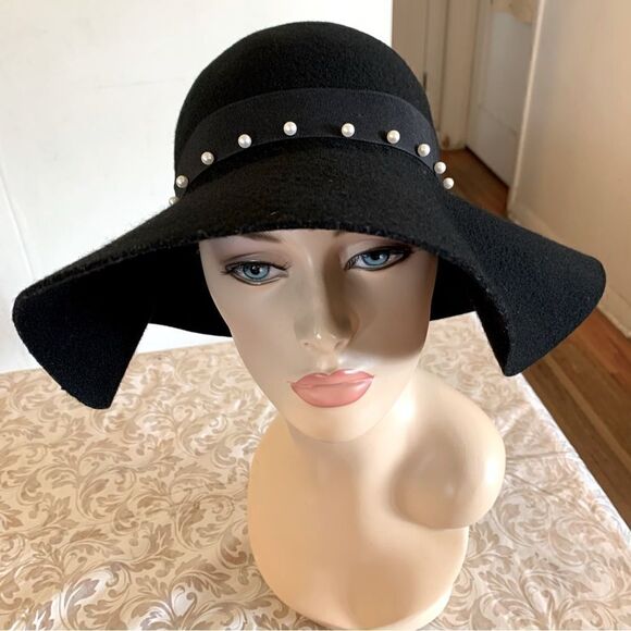 Floppy Wool Hat w/ Faux Pearl Hatband OSFA - Picture 1 of 7